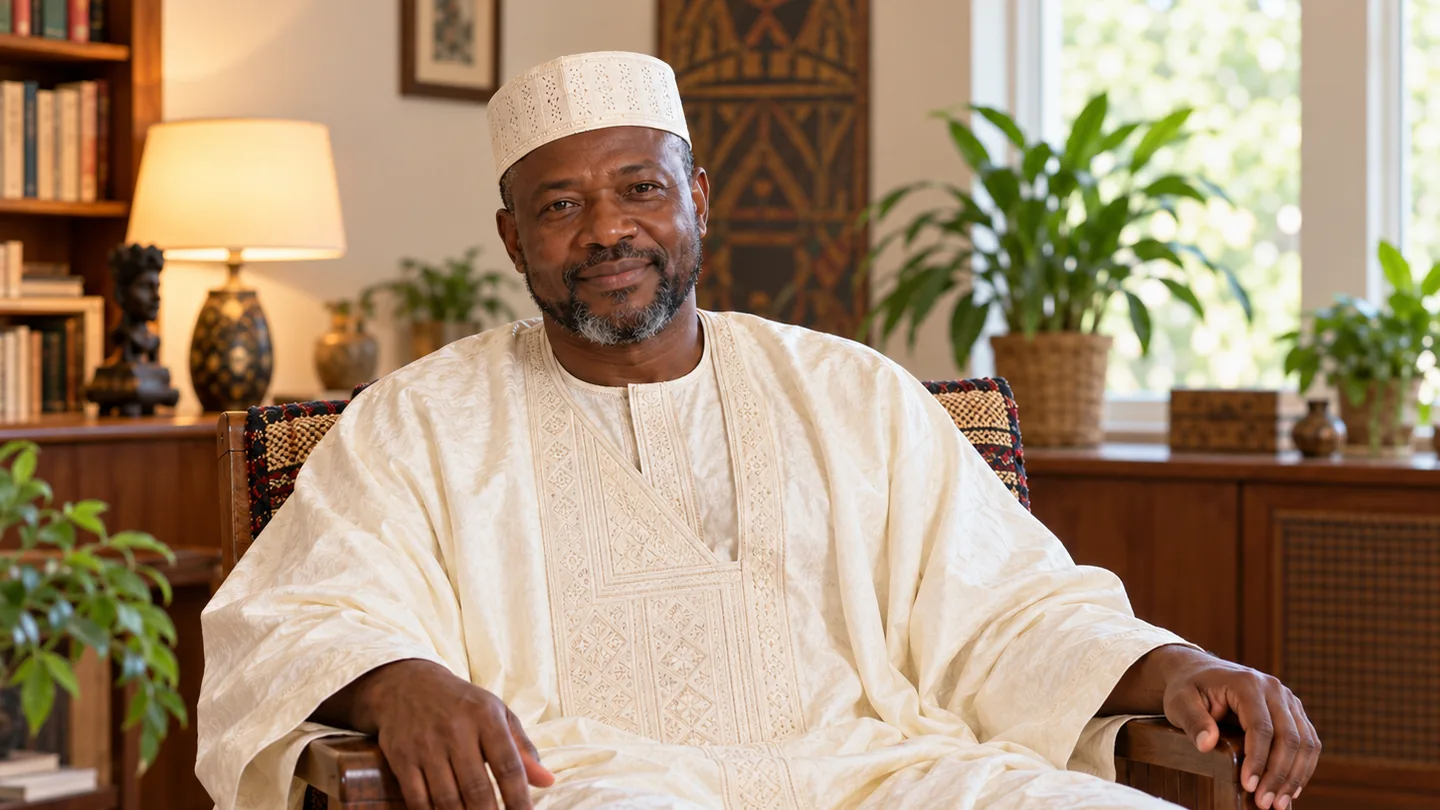 Portrait d’un homme assis en tenue ivoire